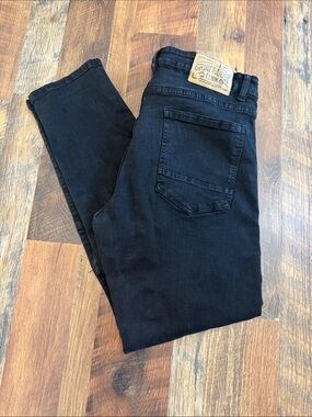 Grindhouse Denim Black Moto Biker Jeans Distressed Mesh Knees Men’s 38